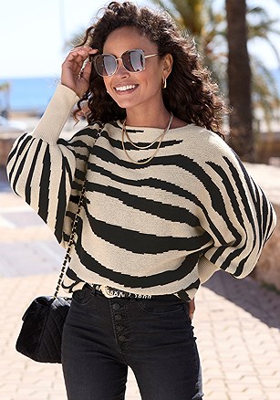 Bishop Sleeve Zebra Sweater product image (X36455.BEBK.1)