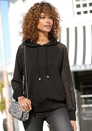 Lace Sleeve Hoodie product image (X36477.BK.1)