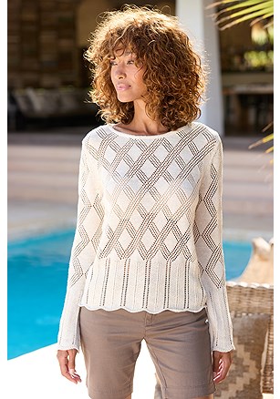Open Work Scallop Trim Sweater product image (X36478.GD.1)