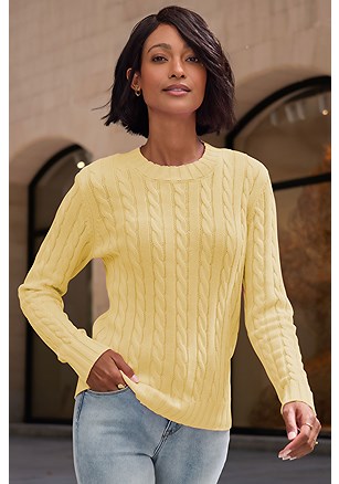 Crew Neck Cable Knit Sweater product image (X36479.YL.1)