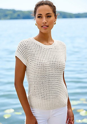 Short Sleeve Openwork Sweater product image (X36483.IV.1.P071626)