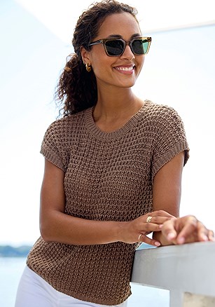 Short Sleeve Openwork Sweater product image (X36483.TP.1)