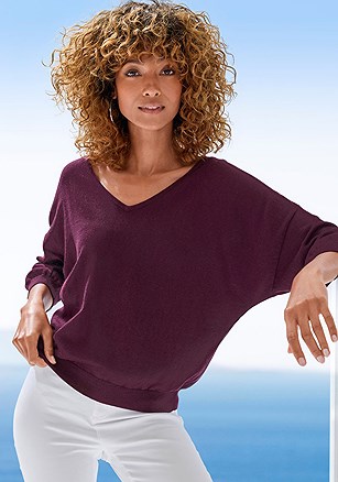Drop Shoulder V-Neck Sweater product image (X36484.WI.1)