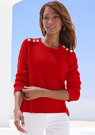 Embellished Button Detail Sweater product image (X36489.RD.1G)
