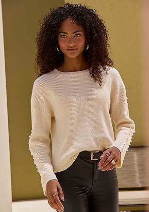 Pearl Sleeve Detail Sweater product image (X36508.IV.1)