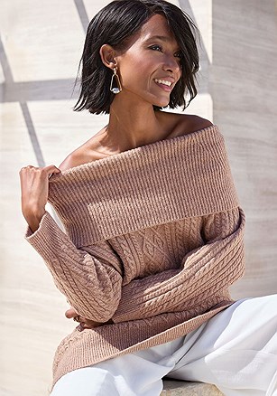 Cable Knit Tunic Sweater product image (X36509.BRHE.1)