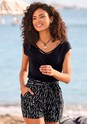 Black Printed Printed Tie Waist Shorts X37055 - alt image - 1