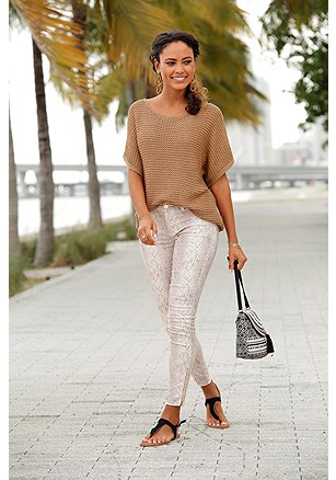 Distressed Look Jeggings, Short Sleeve Knit Sweater product image (X38050MUPR_X36019BE_1.1.P)