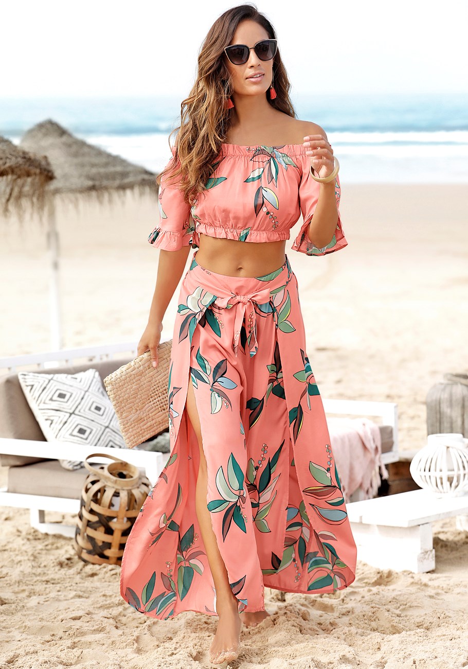 Women Solid Strapless Elegant Ruffle Top+ Wide Leg Pants Style Two Piece