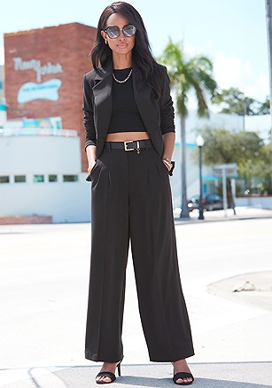 Pleated Wide Leg Trouser Pants product image (X38428.BK.1G)