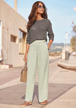 Pleated Wide Leg Trouser Pants product image (X38428.LTGR.1)