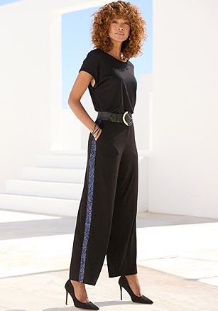 Sequin Trim Wide Leg Pants product image (X38550.BKBL.1)
