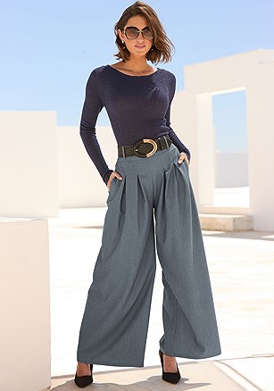 Wide Leg Pleated Trousers product image (X38553.GYBL.5)