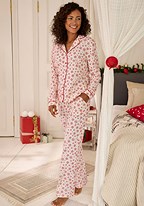 Ecru Red Snowflake Button Down Pajama Shirt X39316
