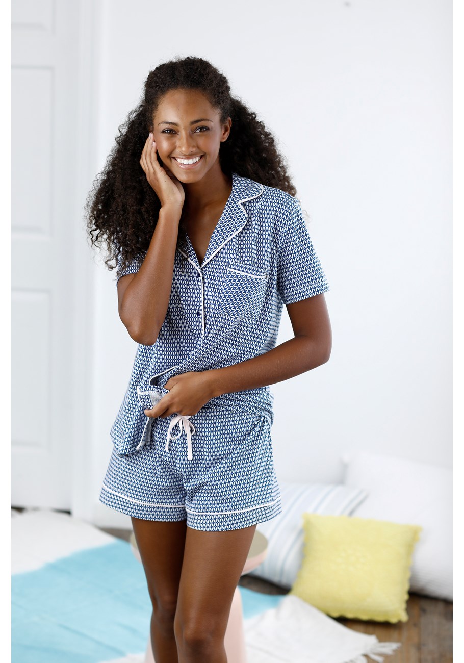 Blue-Patterned X40042 | LASCANA Comfy Set Short Style Pajama