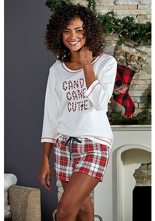 Plaid Pajama Shorts product image (X40057RDWH_1)