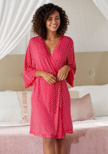 Pink Multi Heart | LASCANA Print Kimono X43018 Robe