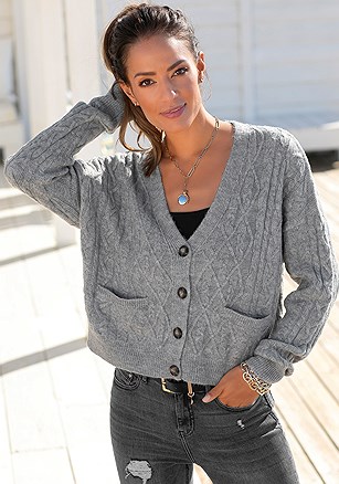 Cable Knit Cardigan product image (X48073.GYHE.1)