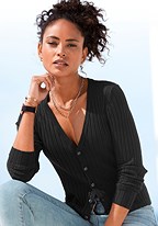 Link. fitted button down cardigan image.