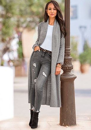 Cable Knit Duster Cardigan product image (X48368.GY.1)