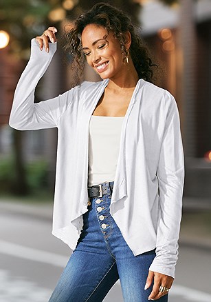 Waterfall Collar Cardigan product image (X48380.WH.1.1)