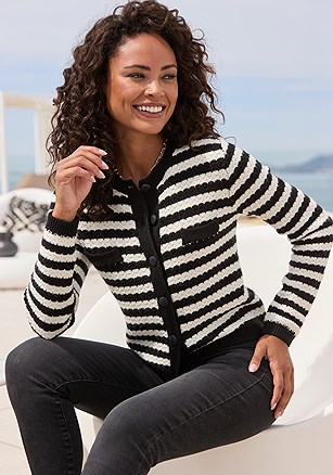 Tweed Look Cardigan product image (X48395.BKST.1)