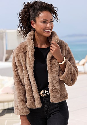 Cropped Faux Fur Jacket product image (X48397.BR.1)