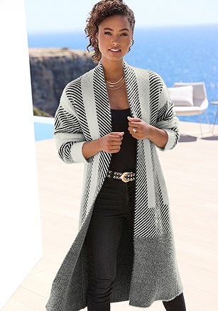 Color Block Stripe Cardigan product image (X48399.IVBK.1)