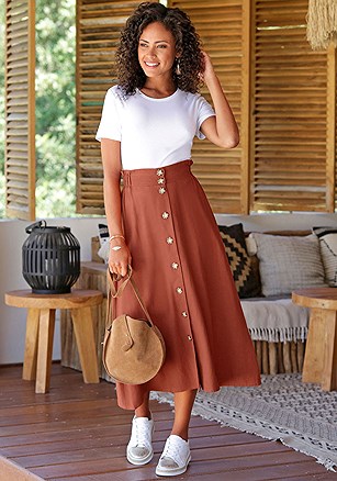 Button Front Midi Skirt product image (X50039.RD.1P)