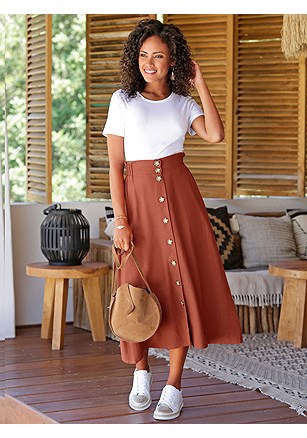 Button Front Midi Skirt product image (X50039.RD.P13)