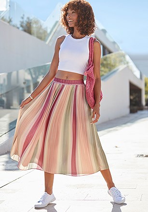 Striped Pleated Midi Skirt product image (X50069.MU.1.A)