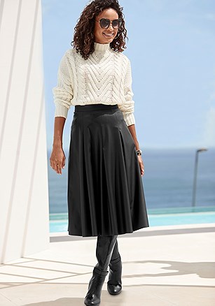 Faux Leather Midi Skirt product image (X50329.BK.1)