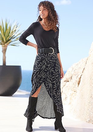 High Low Printed Skirt product image (X50333.BKBE.1)