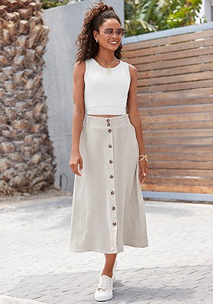 Button Down Linen Skirt product image (X50339.SA.1.PIA042925)