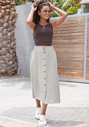 Button Down Linen Skirt product image (X50339.SA.1)