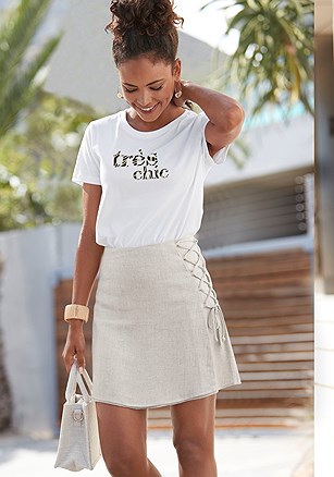 Lace Up Detail Linen Skirt product image (X50357.SA.1)