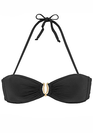 Ruched Bandeau Bikini Top, Ruched Mid Rise Bikini Bottom product image (X58016.BK.X59016.BK.PC)