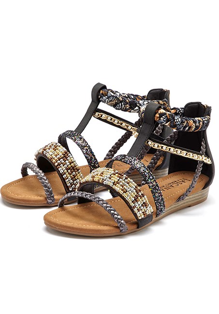 Black Embellished Strappy Sandals X60176 | LASCANA