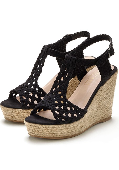 Black Crochet Wedge Sandals X60183 | LASCANA