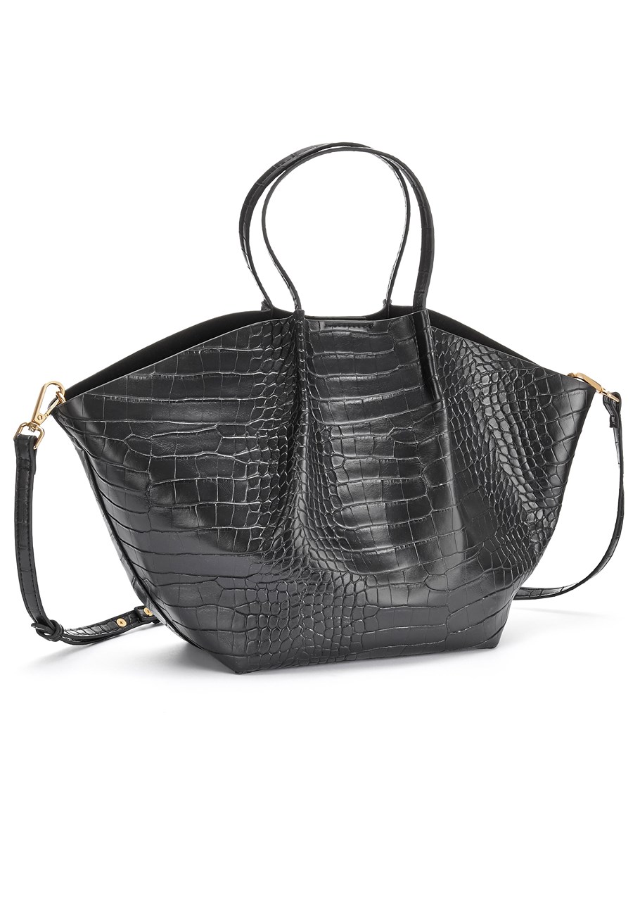 Black Faux Croc Leather Bag X63098