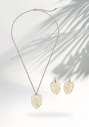 Palm Leaf Necklace & Earrings Set product image (X63332.GD.1.B82725)