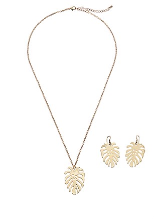 Palm Leaf Necklace & Earrings Set product image (X63332.GD.1)