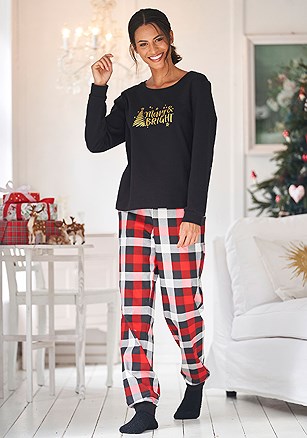 Christmas Long Sleeve Pajama Shirt product image (X64016.BK.X65021.BKRD.1C)