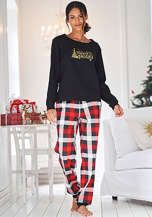 Plaid Pajama Jogger Pants product image (X65021.BKRD.X64016.BK.2C)