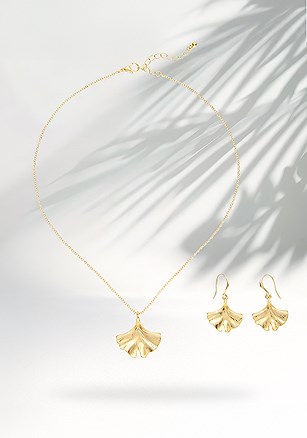 Ginkgo Necklace & Earrings Set product image (X66327.GD.1.B)